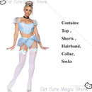 Fantasia para Mulheres Adultas Roupas de Festa Brincar Roleplay Cosplay Fantasia Sexy Uniforme Azul Princesa