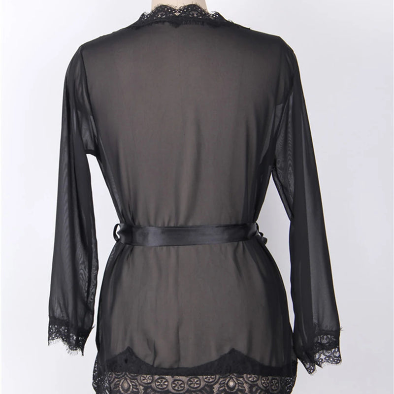 Mulher de lingerie sexy Pijama erótico renda Roupas sexuais Babydoll Vestido transparente Preto sexy